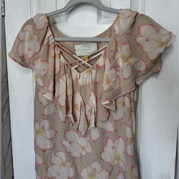 Anthropologie Leifsdottir Silk Cream Floral Ruffle Shift Dress Women’s Size 2 - Picture 2 of 11